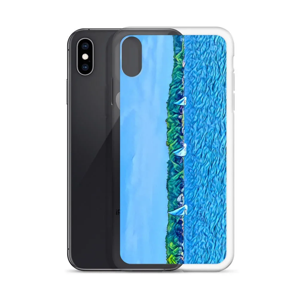 iPhone Case with Scenic Lake Life Art from Clear Lake Indiana. Phone Protector with Digital Artwork. Great Gift for Sailor.