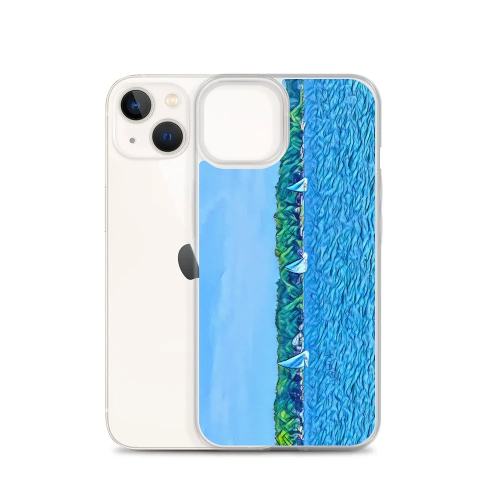 iPhone Case with Scenic Lake Life Art from Clear Lake Indiana. Phone Protector with Digital Artwork. Great Gift for Sailor.