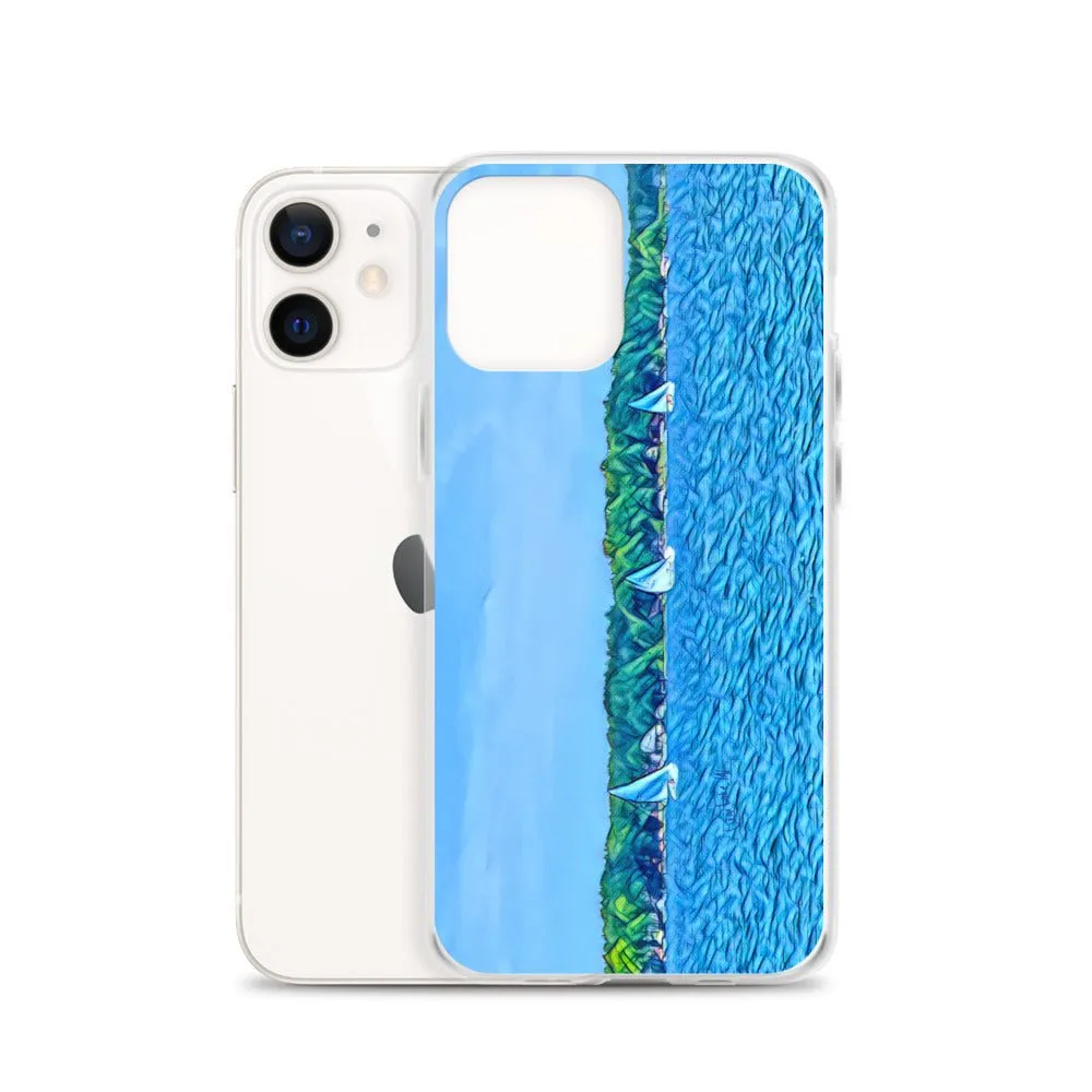 iPhone Case with Scenic Lake Life Art from Clear Lake Indiana. Phone Protector with Digital Artwork. Great Gift for Sailor.