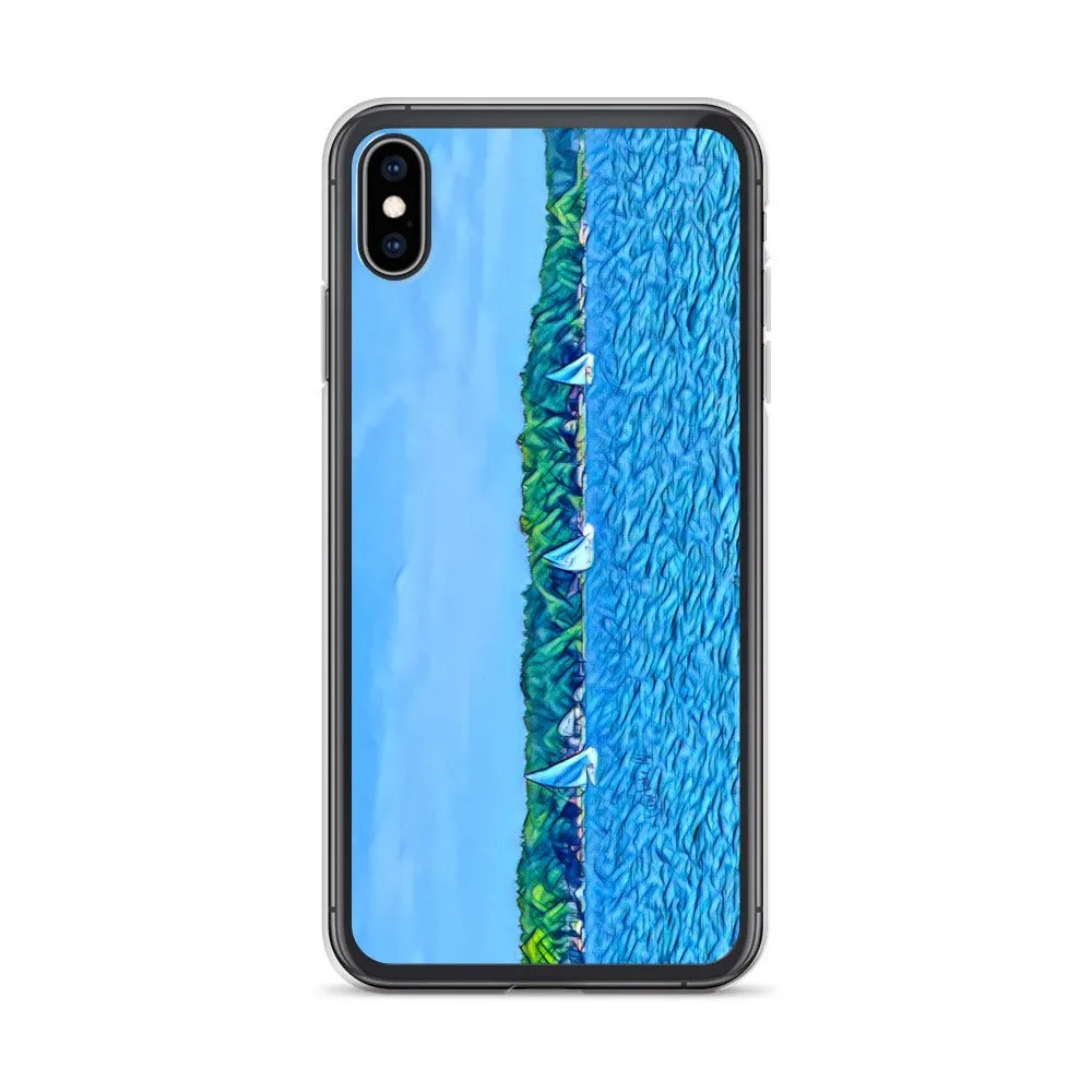 iPhone Case with Scenic Lake Life Art from Clear Lake Indiana. Phone Protector with Digital Artwork. Great Gift for Sailor.