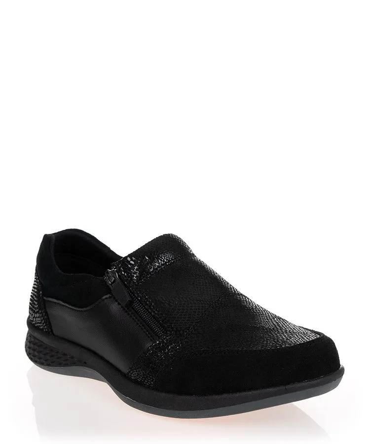 Just Bee Cedana Black Leather Wide Fit Shoe