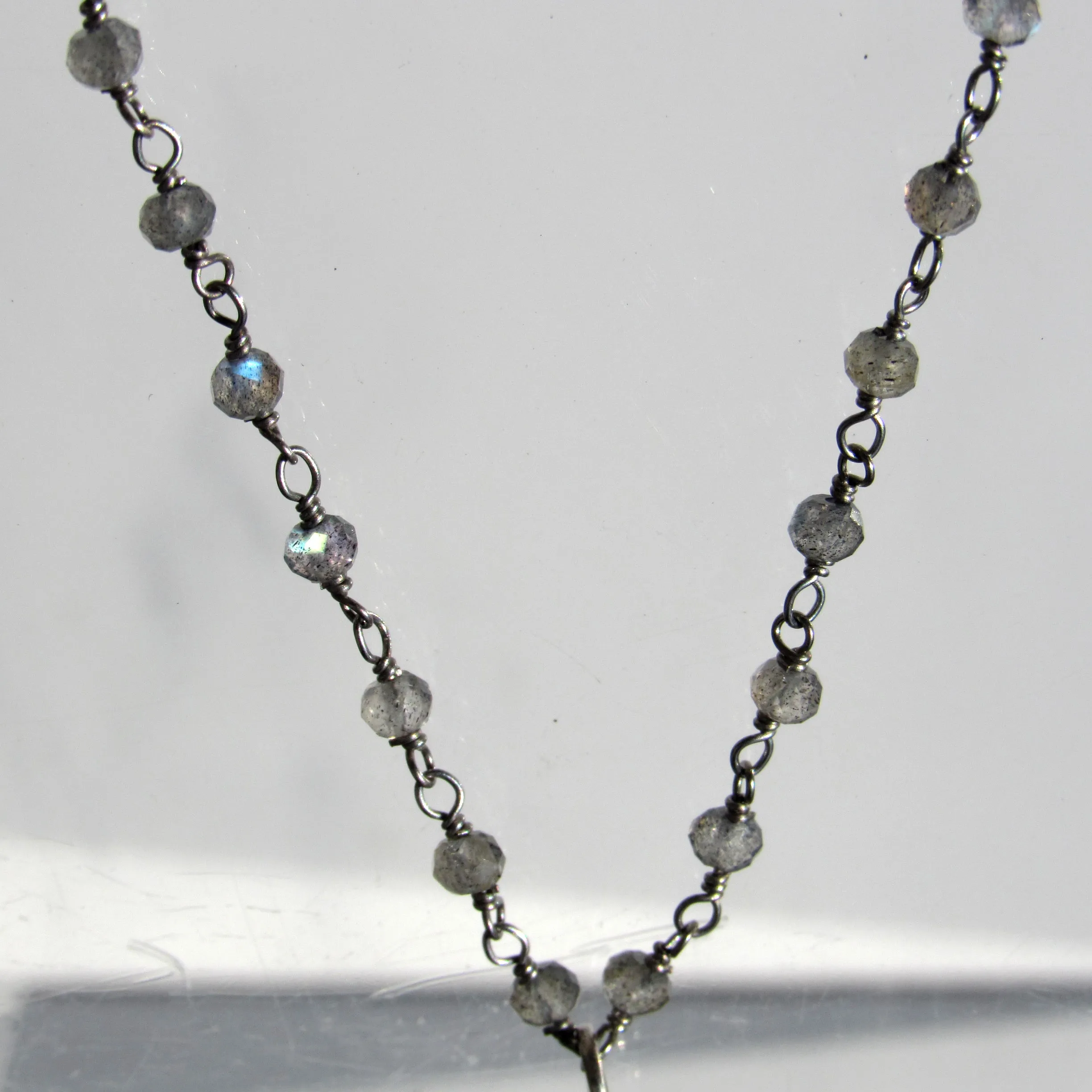 Labradorite Heart gemstone Pendant on labradorite and Silver Chain