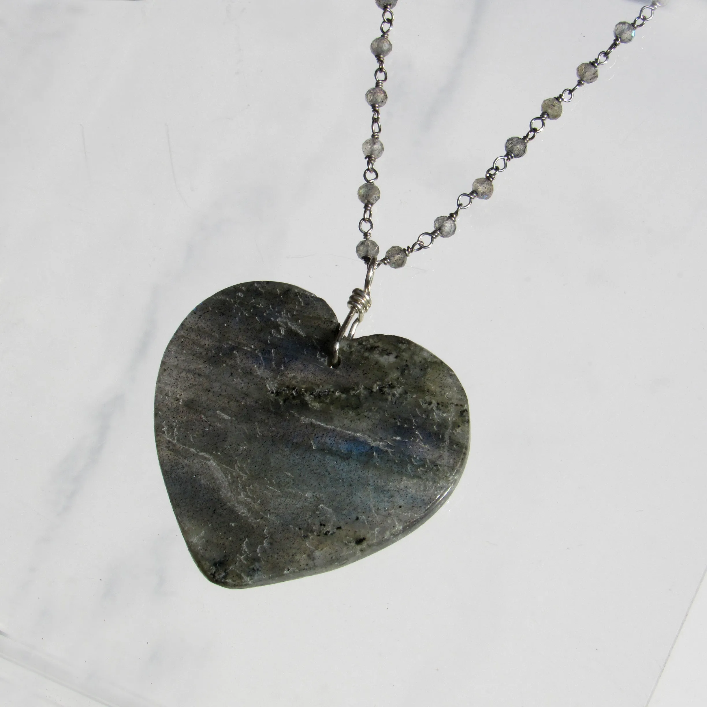 Labradorite Heart gemstone Pendant on labradorite and Silver Chain