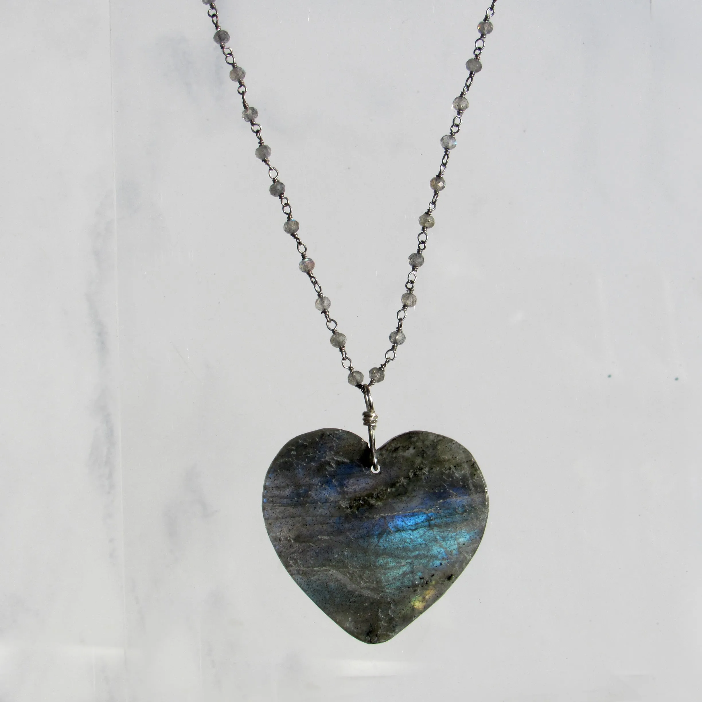 Labradorite Heart gemstone Pendant on labradorite and Silver Chain