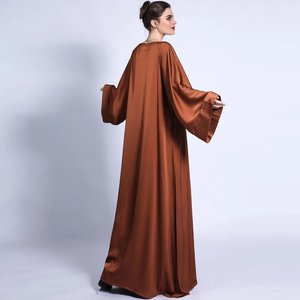 MA011 Pocket Satin Abaya With Shiny Rhinestone Belt