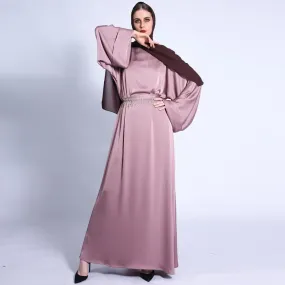 MA011 Pocket Satin Abaya With Shiny Rhinestone Belt