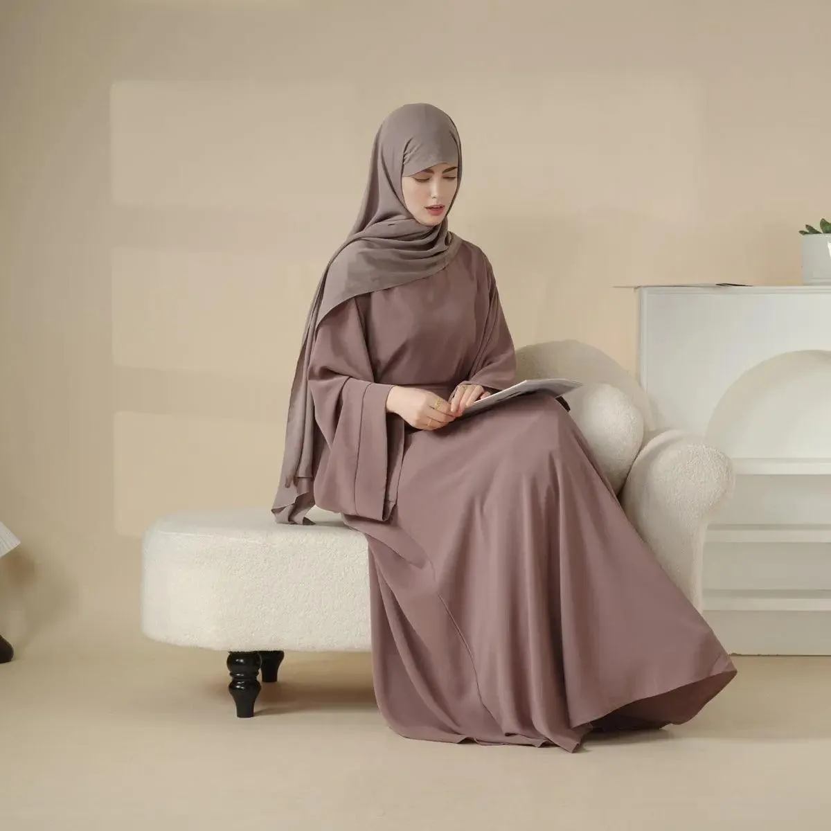 MA036 Elegant Solid Color Muslim Abaya