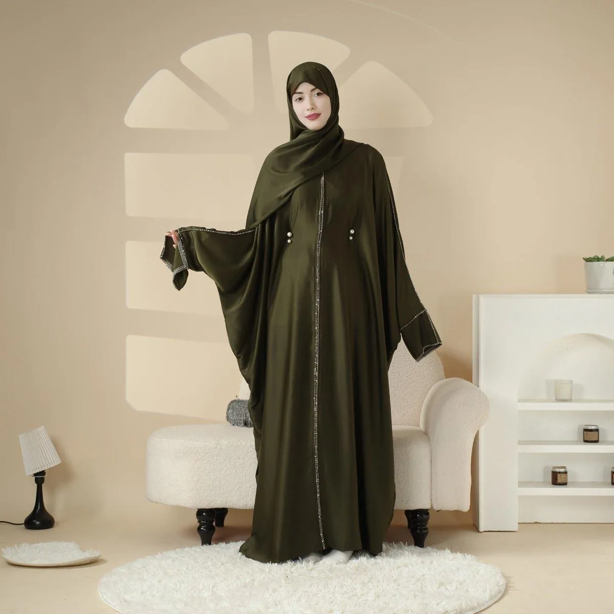 MA041 Batwing diamond two-piece abaya