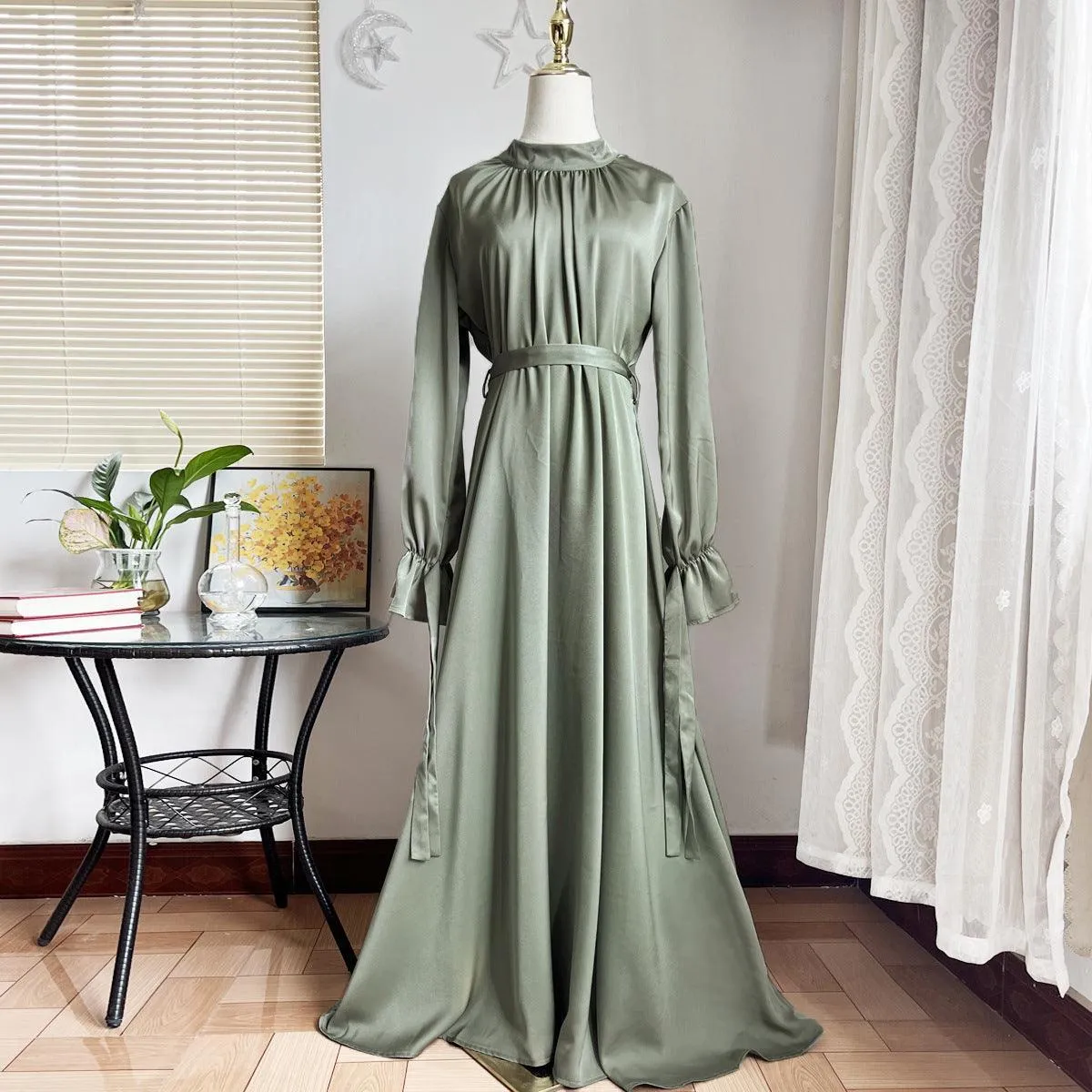 MA055 Butterfly Tie Elastic Sleeve A-Cut  Abaya