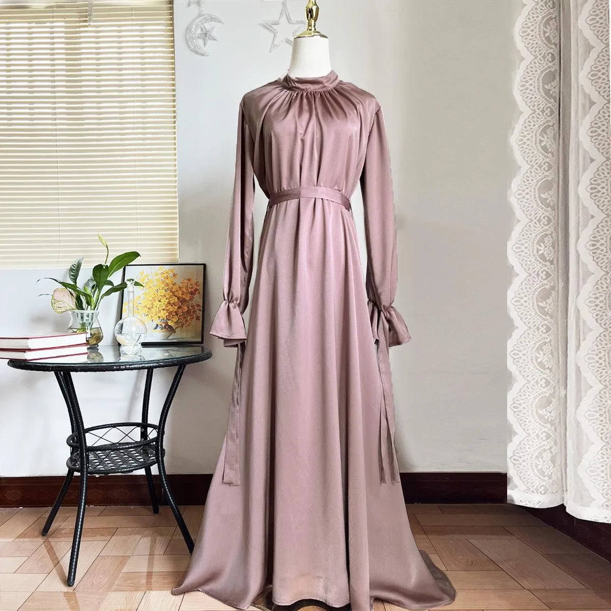 MA055 Butterfly Tie Elastic Sleeve A-Cut  Abaya