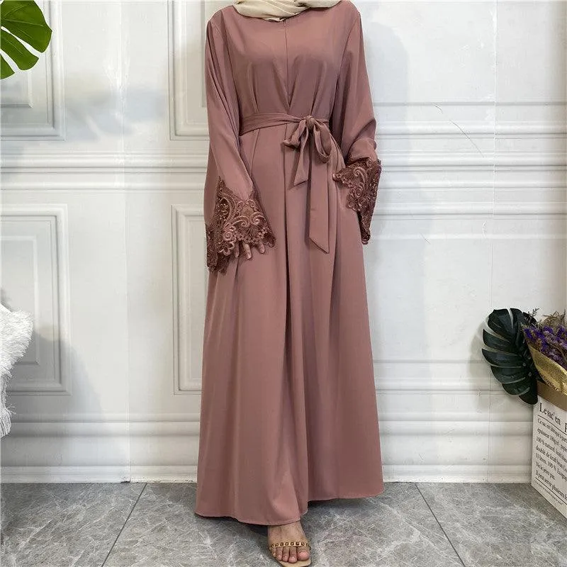 MA060 Floral Lace Zip Abaya