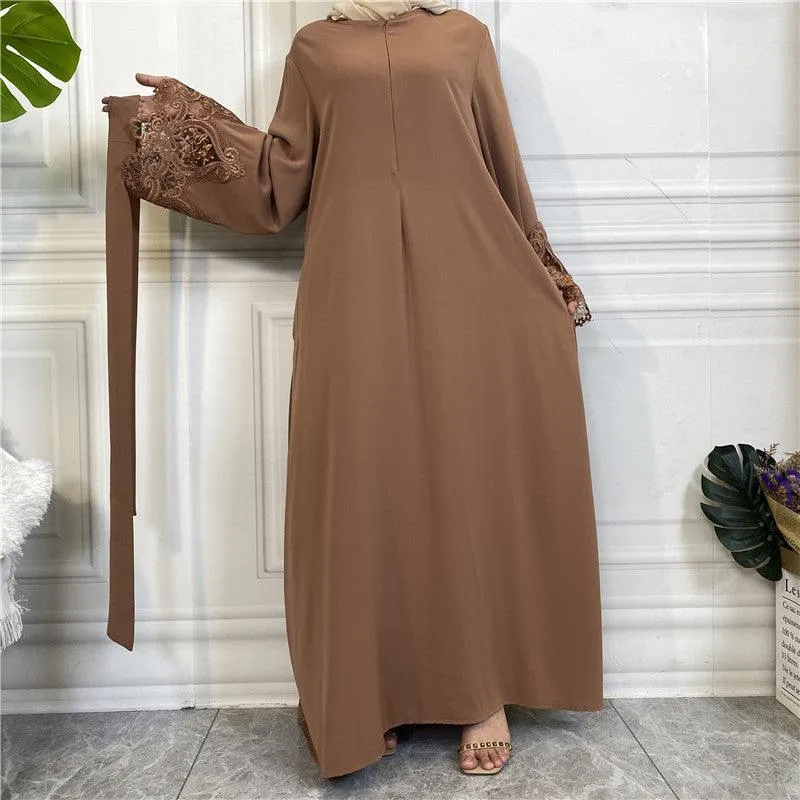 MA060 Floral Lace Zip Abaya