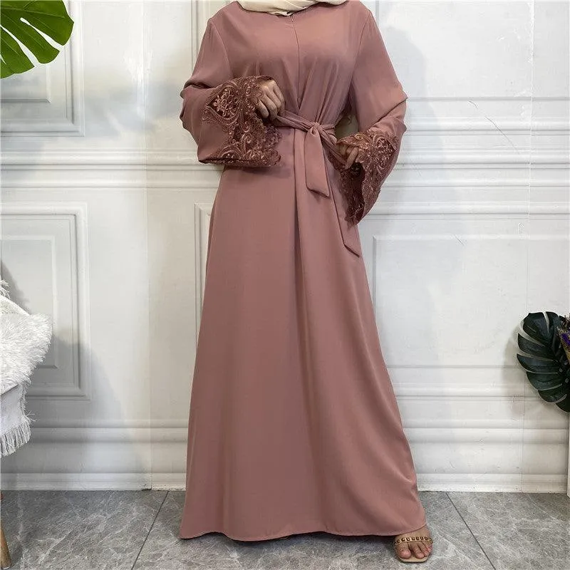 MA060 Floral Lace Zip Abaya