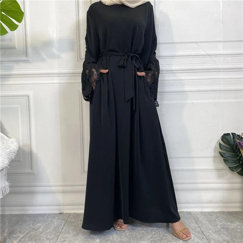 MA060 Floral Lace Zip Abaya