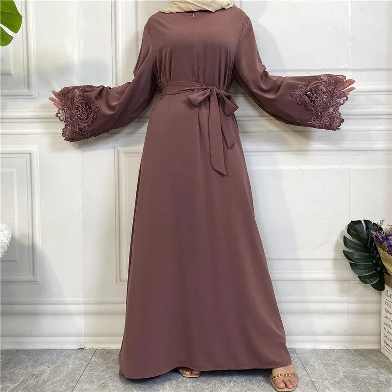 MA060 Floral Lace Zip Abaya