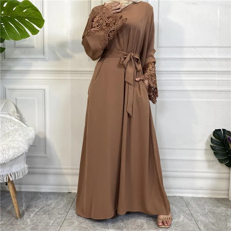 MA060 Floral Lace Zip Abaya