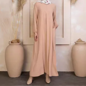 MA070 Pleated Solid Simple Abaya