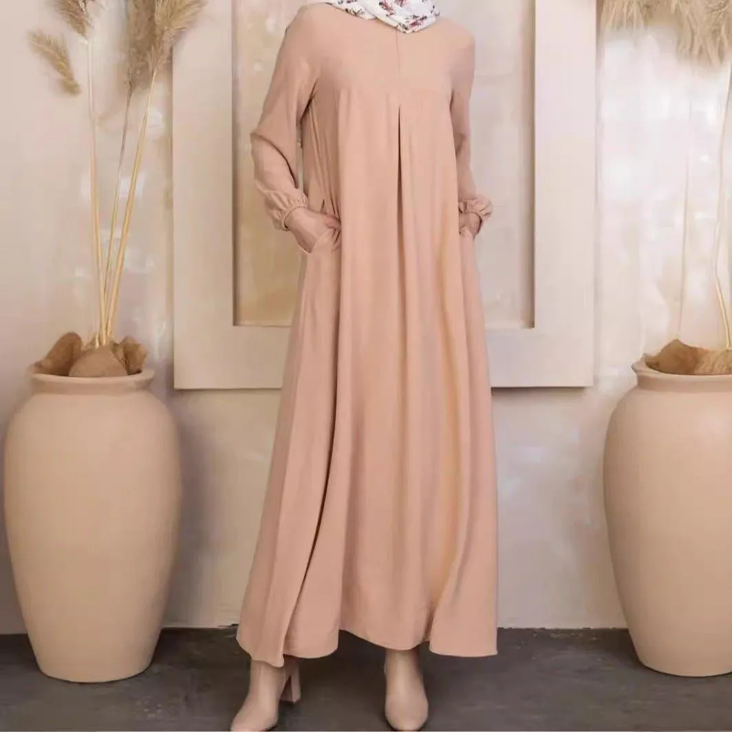 MA070 Pleated Solid Simple Abaya