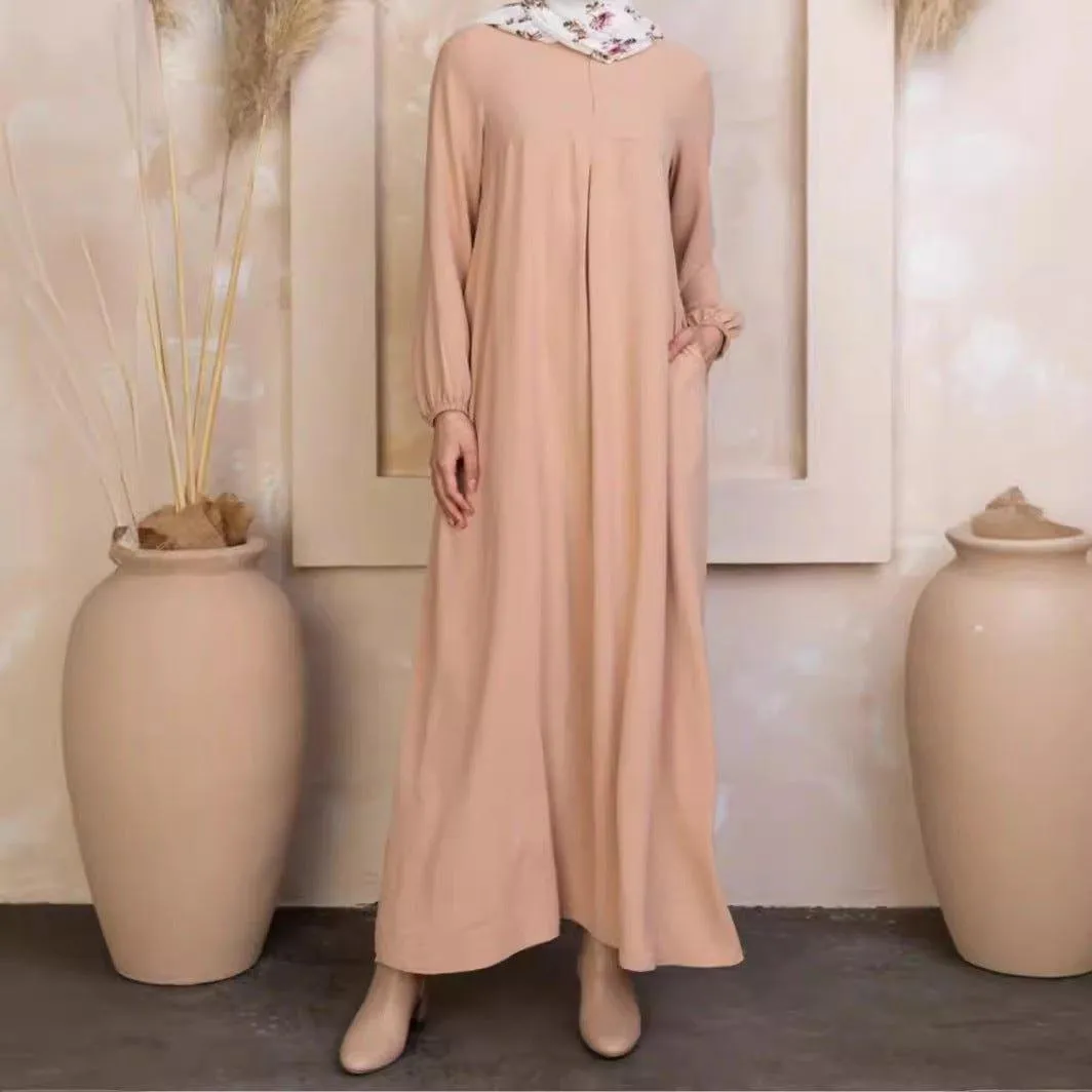 MA070 Pleated Solid Simple Abaya