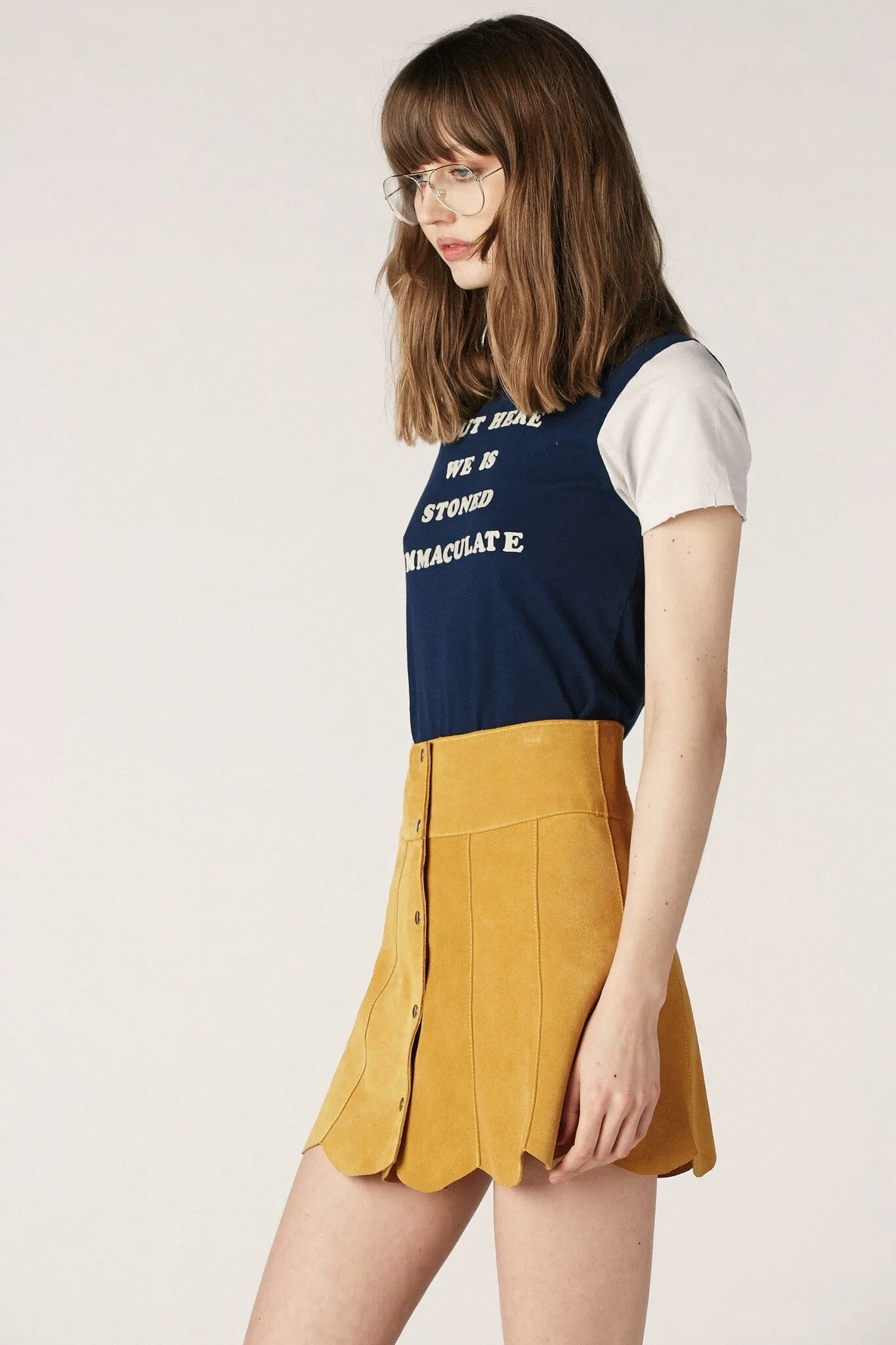 Marcia Suede Petal Skirt | Mustard