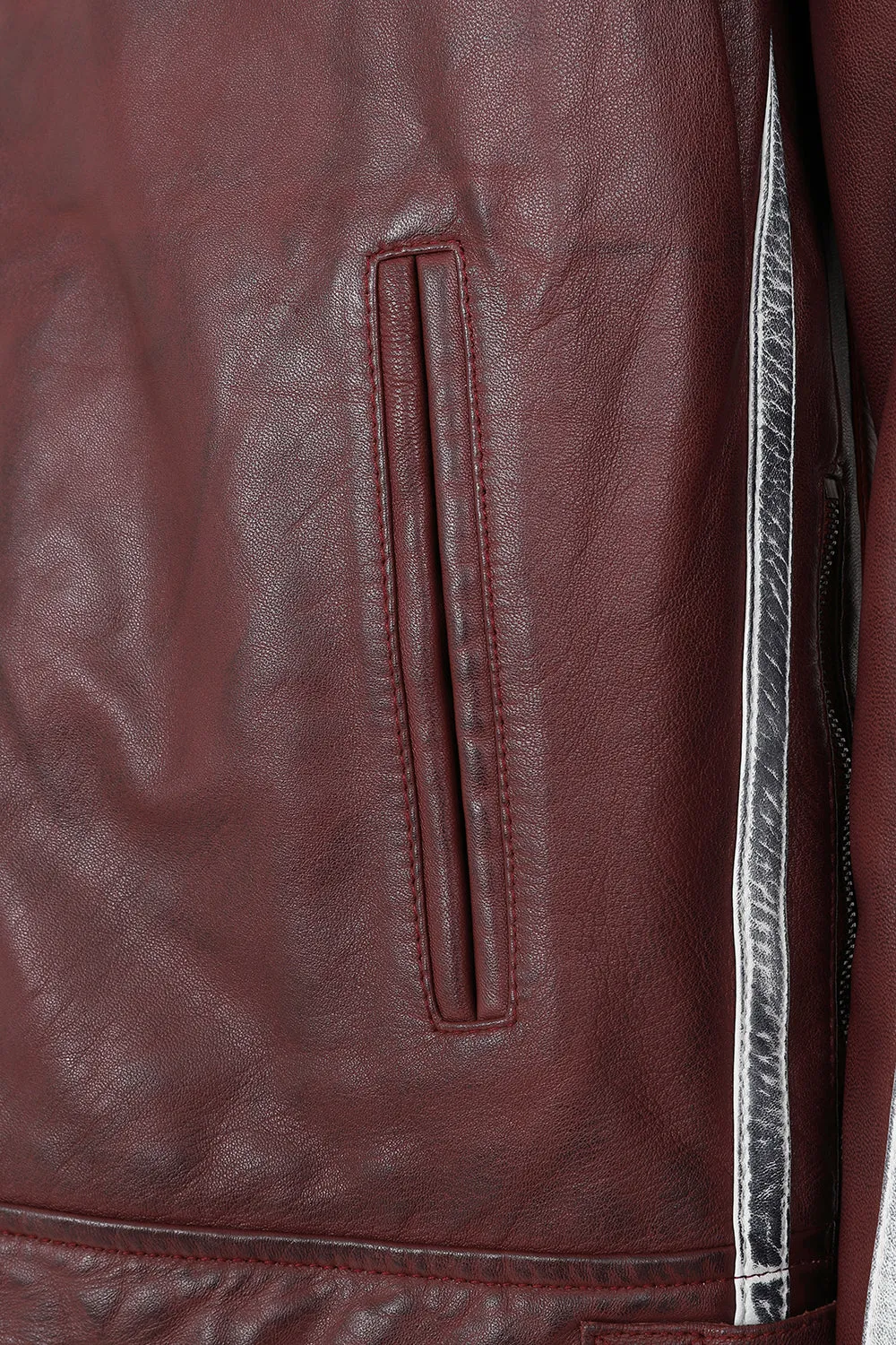 Men's Genuine Burgundy Leather Racing Jacket - Make a Statement - 'FRANK'