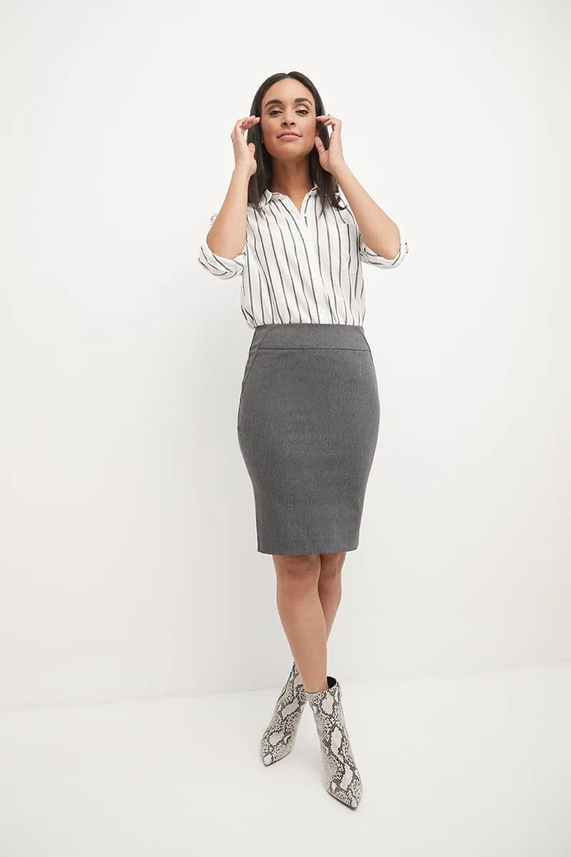 Midi Pencil Skirt with Pull-on Style Design