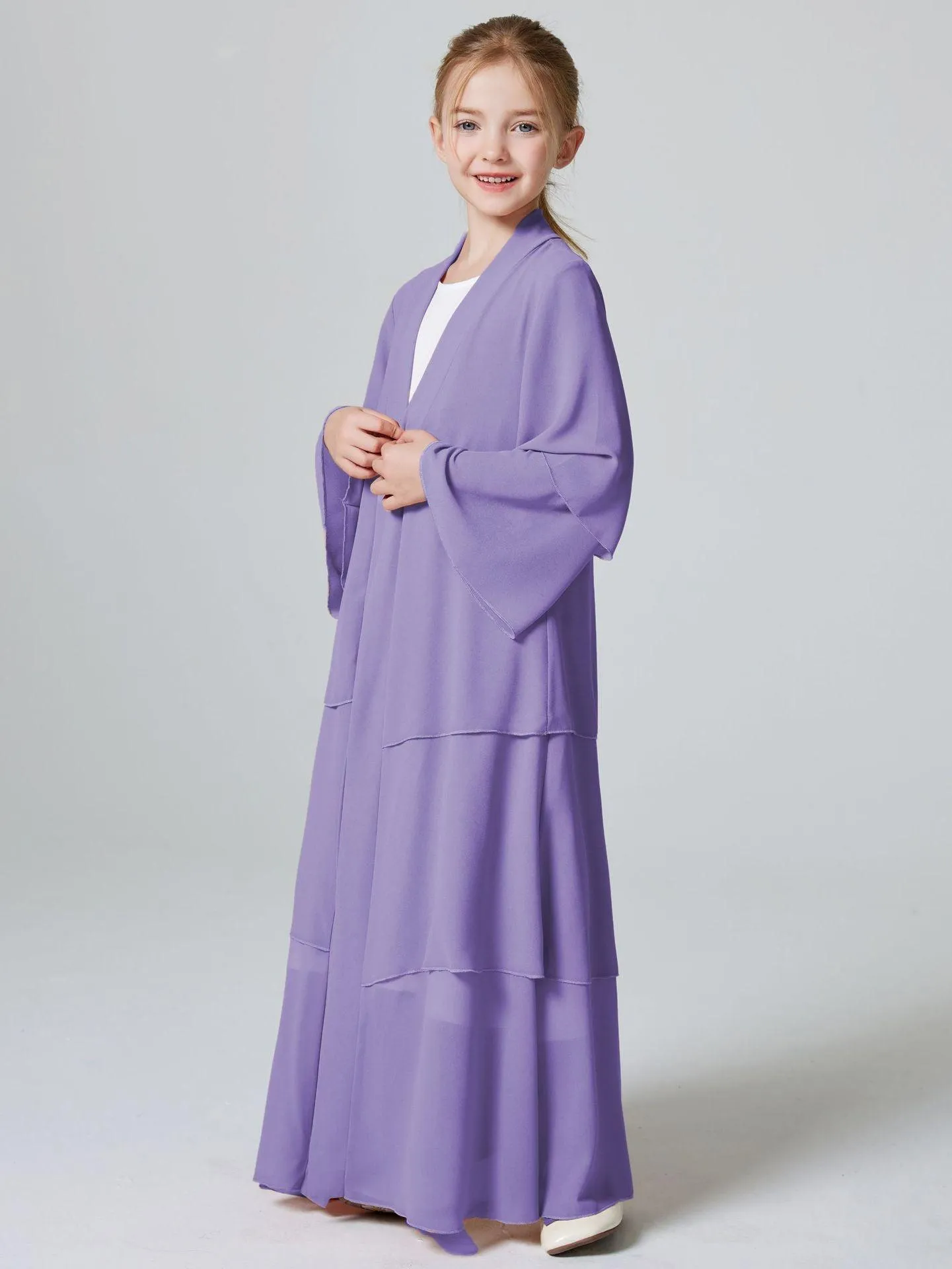 MKG009 Girls Plain 3-Layered Chiffon Open Abaya