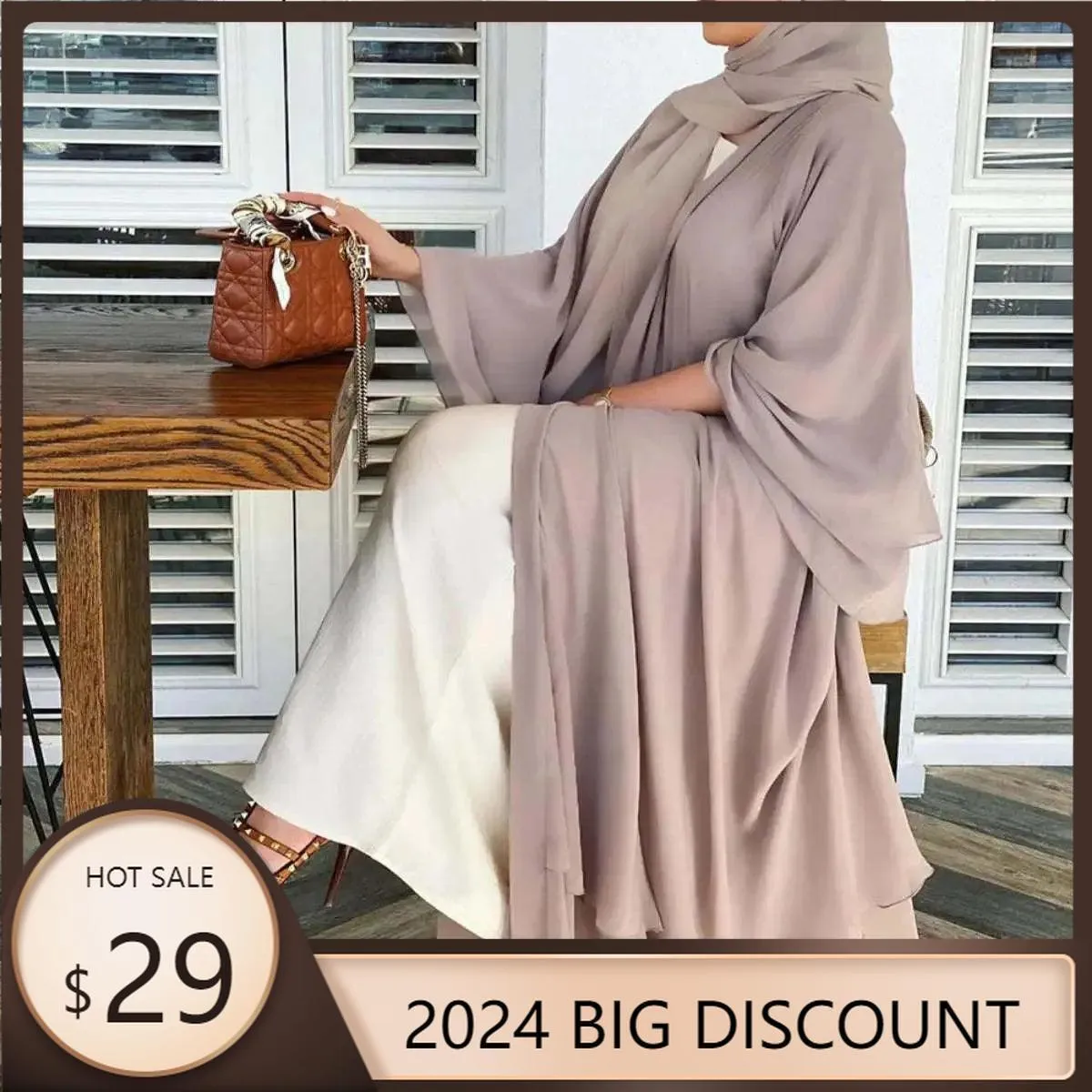 MOA002 Plain Double Layered Chiffon Open Abaya