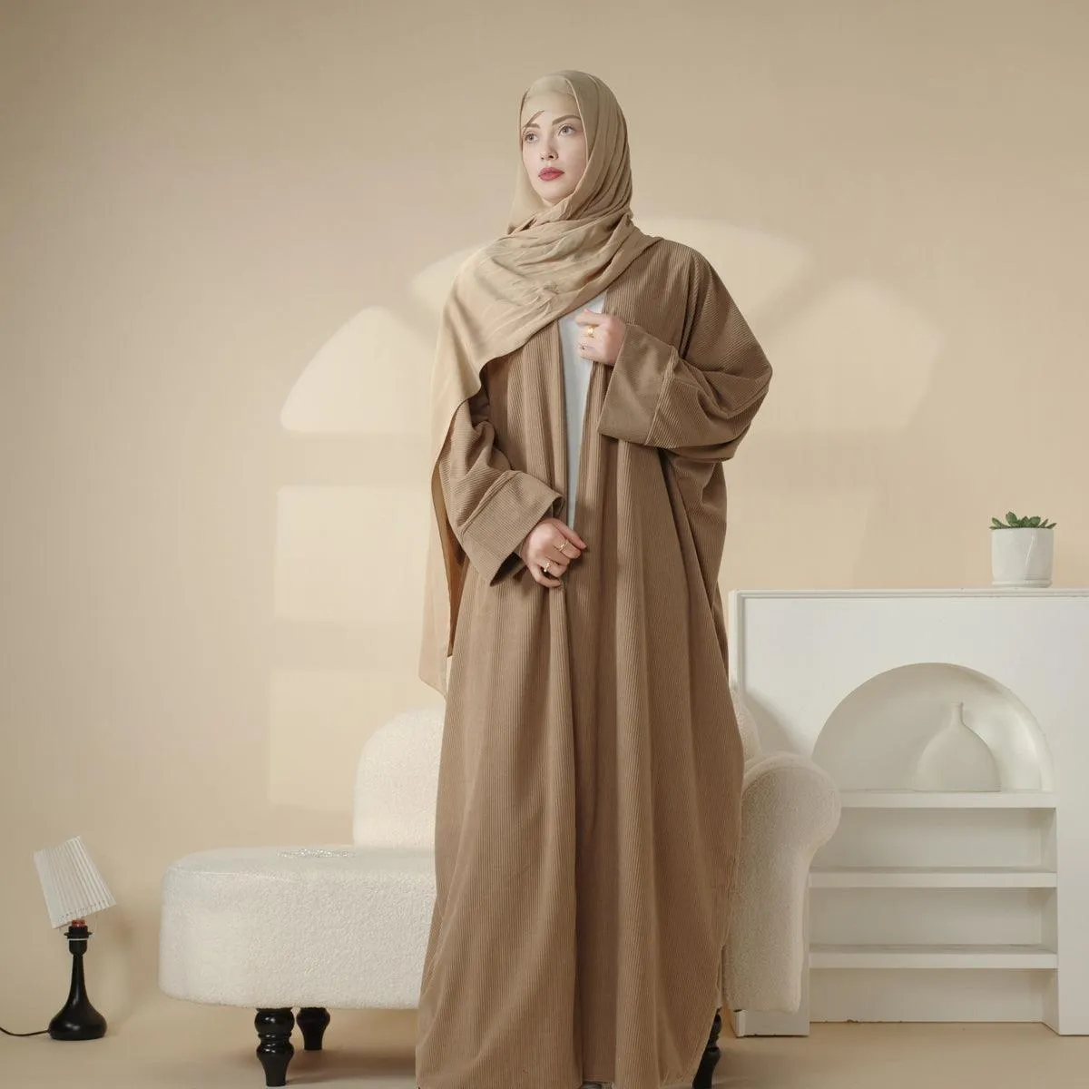 MOA028  Corduroy Cardigan Open Abaya