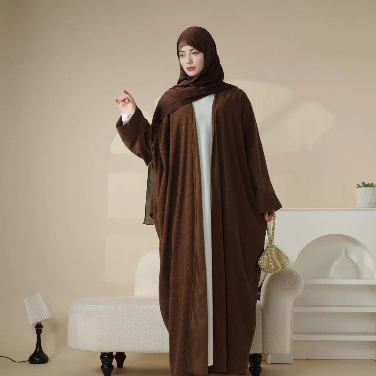 MOA028  Corduroy Cardigan Open Abaya