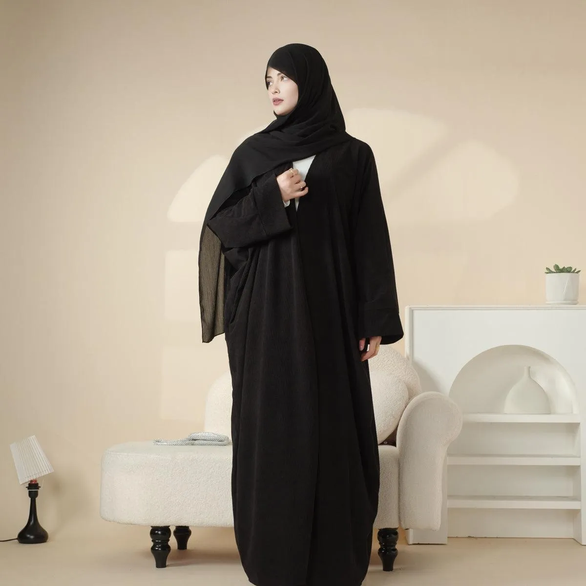 MOA028  Corduroy Cardigan Open Abaya