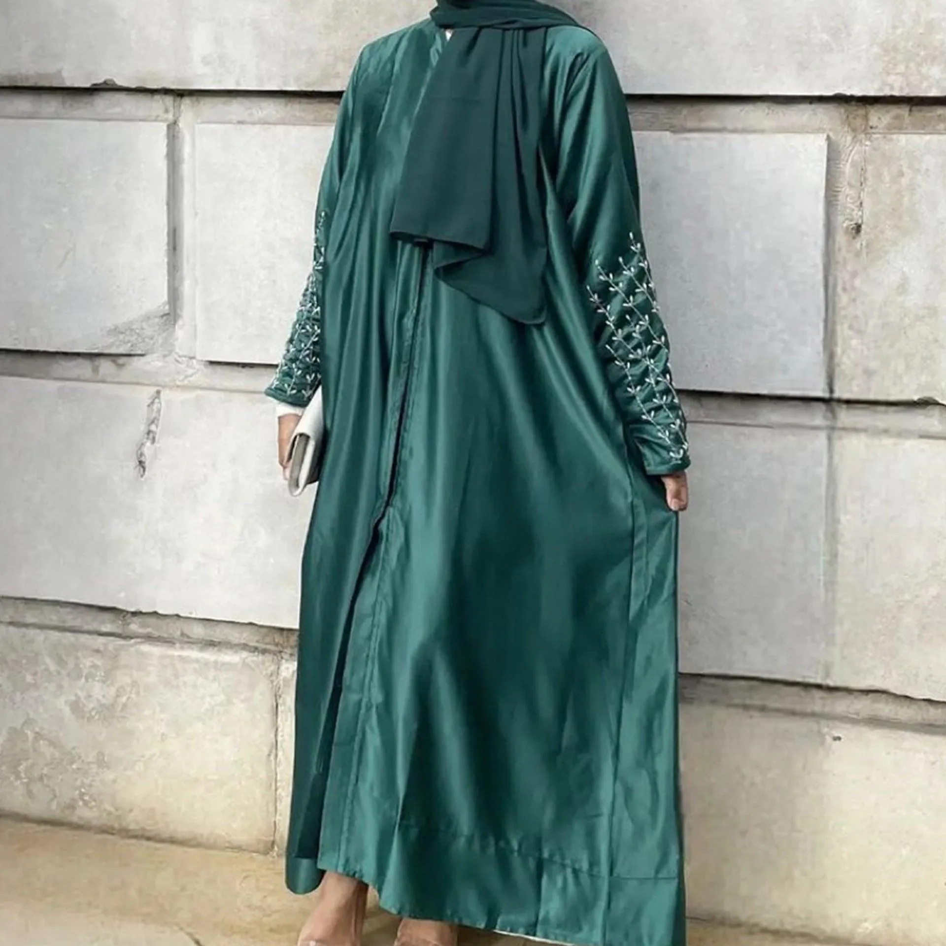 MOA054 Party Solid Colour Handmade Beaded Abaya Set 2-Piece