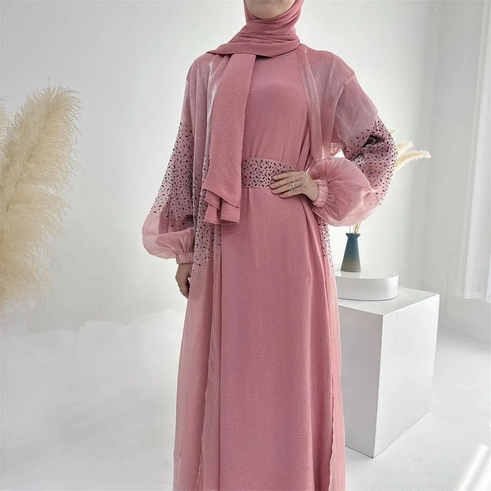 MOA057 Wave Bubble Sleeve Abaya 4-Piece Set