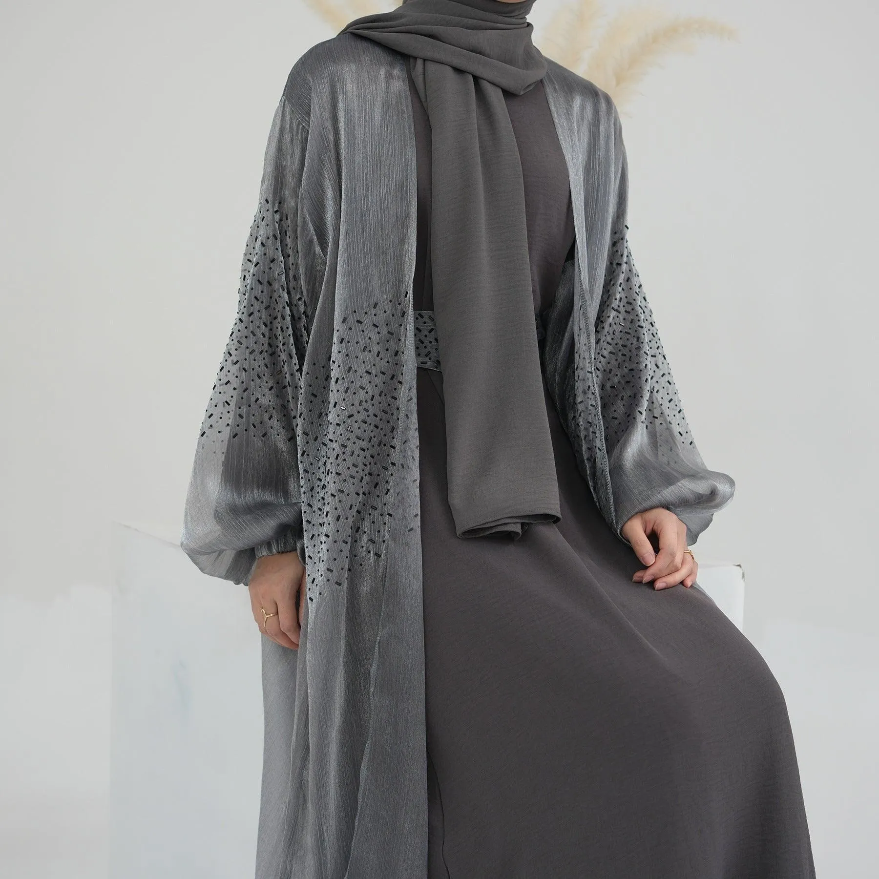 MOA057 Wave Bubble Sleeve Abaya 4-Piece Set