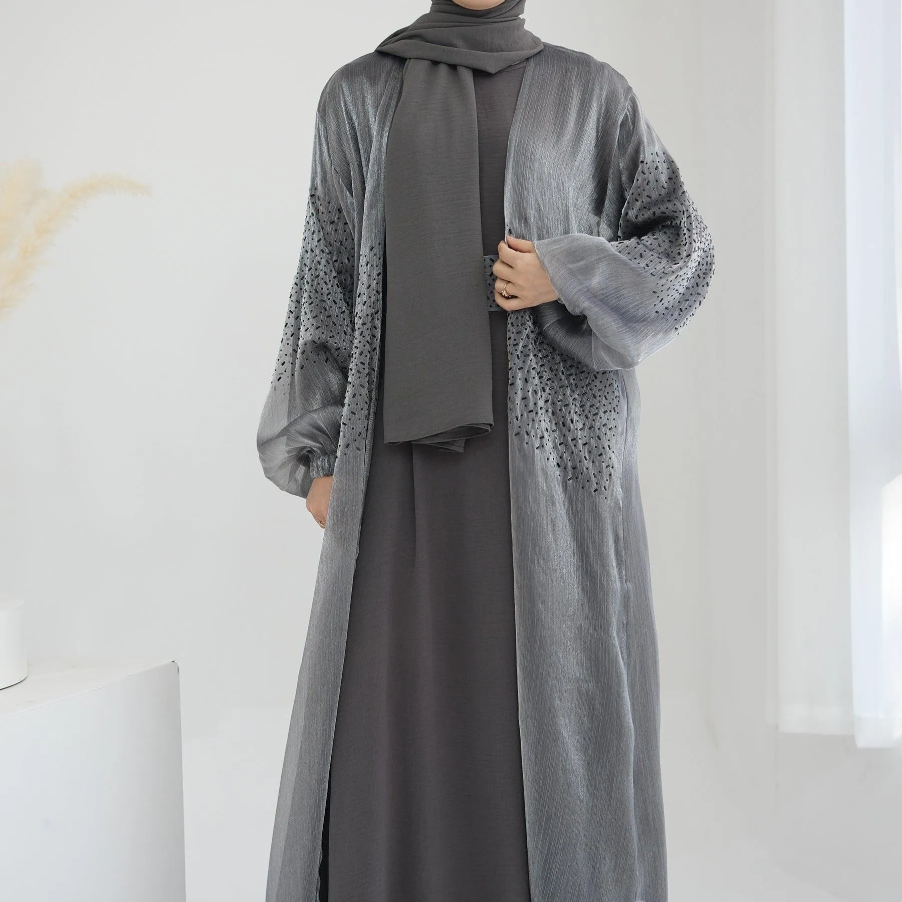 MOA057 Wave Bubble Sleeve Abaya 4-Piece Set