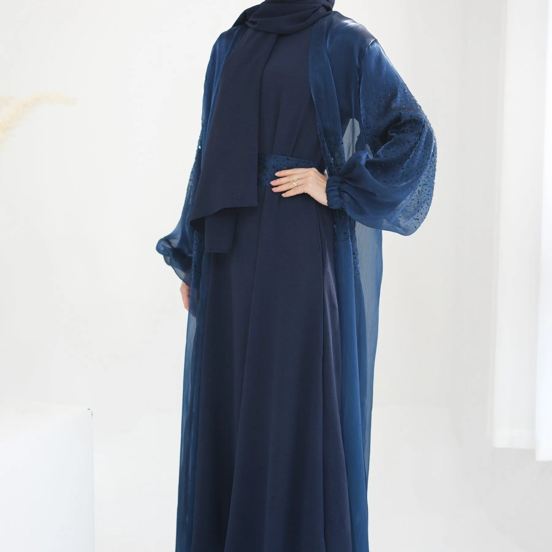 MOA057 Wave Bubble Sleeve Abaya 4-Piece Set