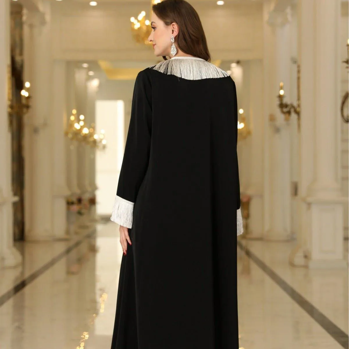 MOA066 Tassel Embroidered Open Abaya