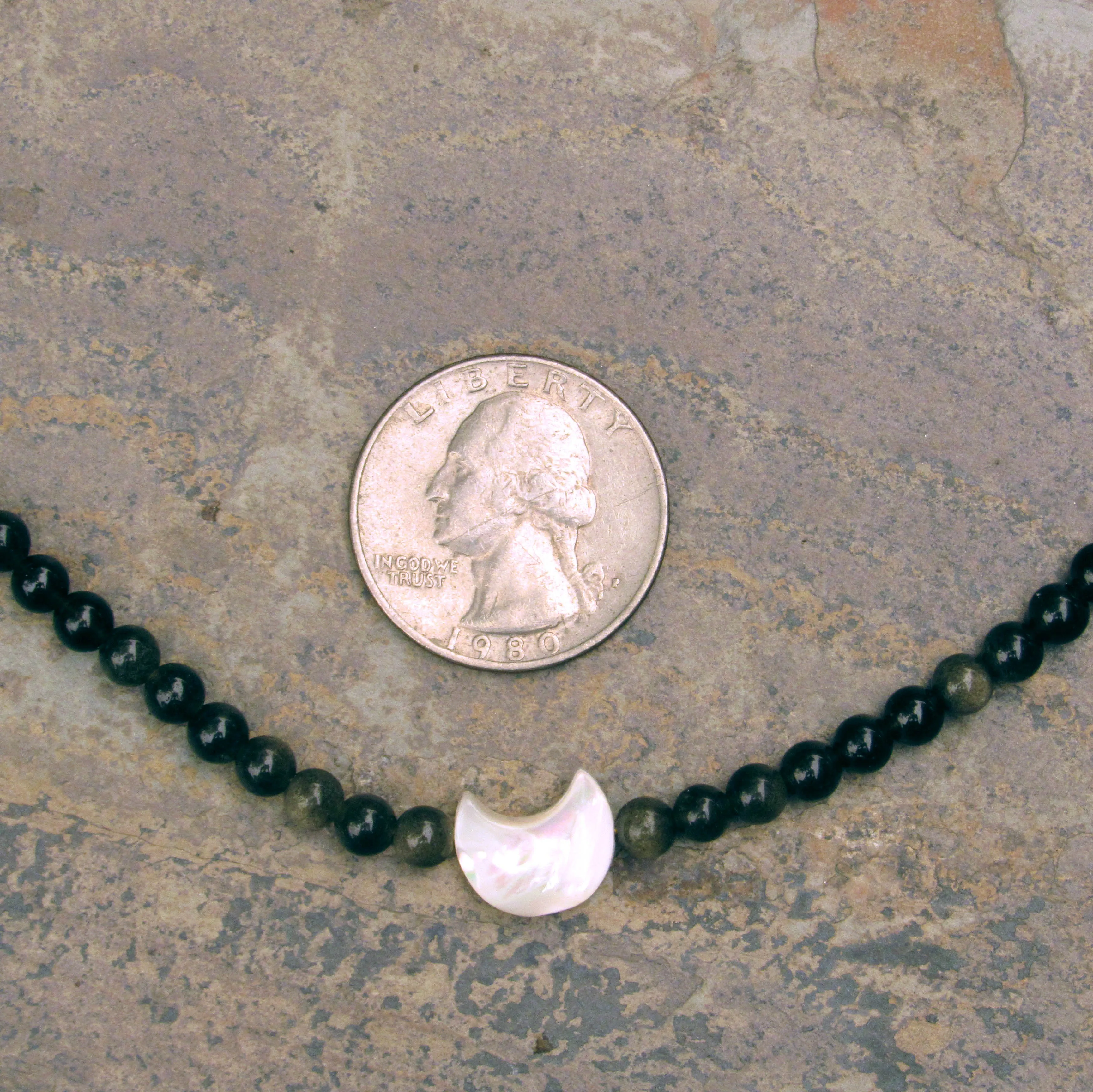 Mother of Pearl moon and Gold Obsidian w/ 14 kt gold fill components