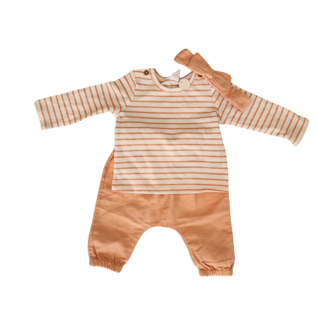 Nordstrom White and Peach 2 Piece Set with Headband (6 Months) | Brand New |