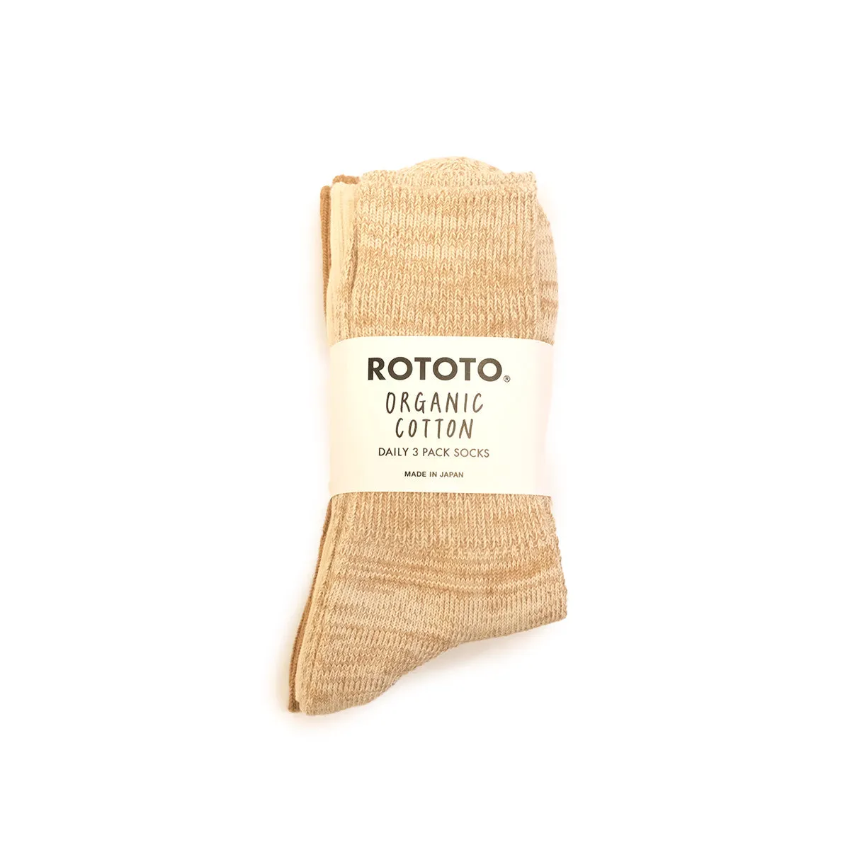 Organic Daily 3-Pack Ribbed Crew Socks - Ecru/Brown