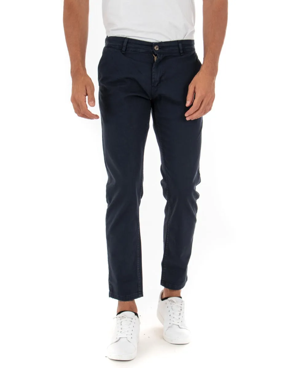 Pantaloni Uomo Tasca America Basic Cotone Elastico Blu Slim Classico GIOSAL-P5002A