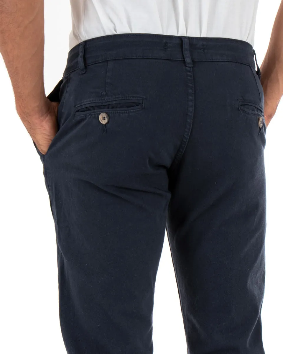 Pantaloni Uomo Tasca America Basic Cotone Elastico Blu Slim Classico GIOSAL-P5002A