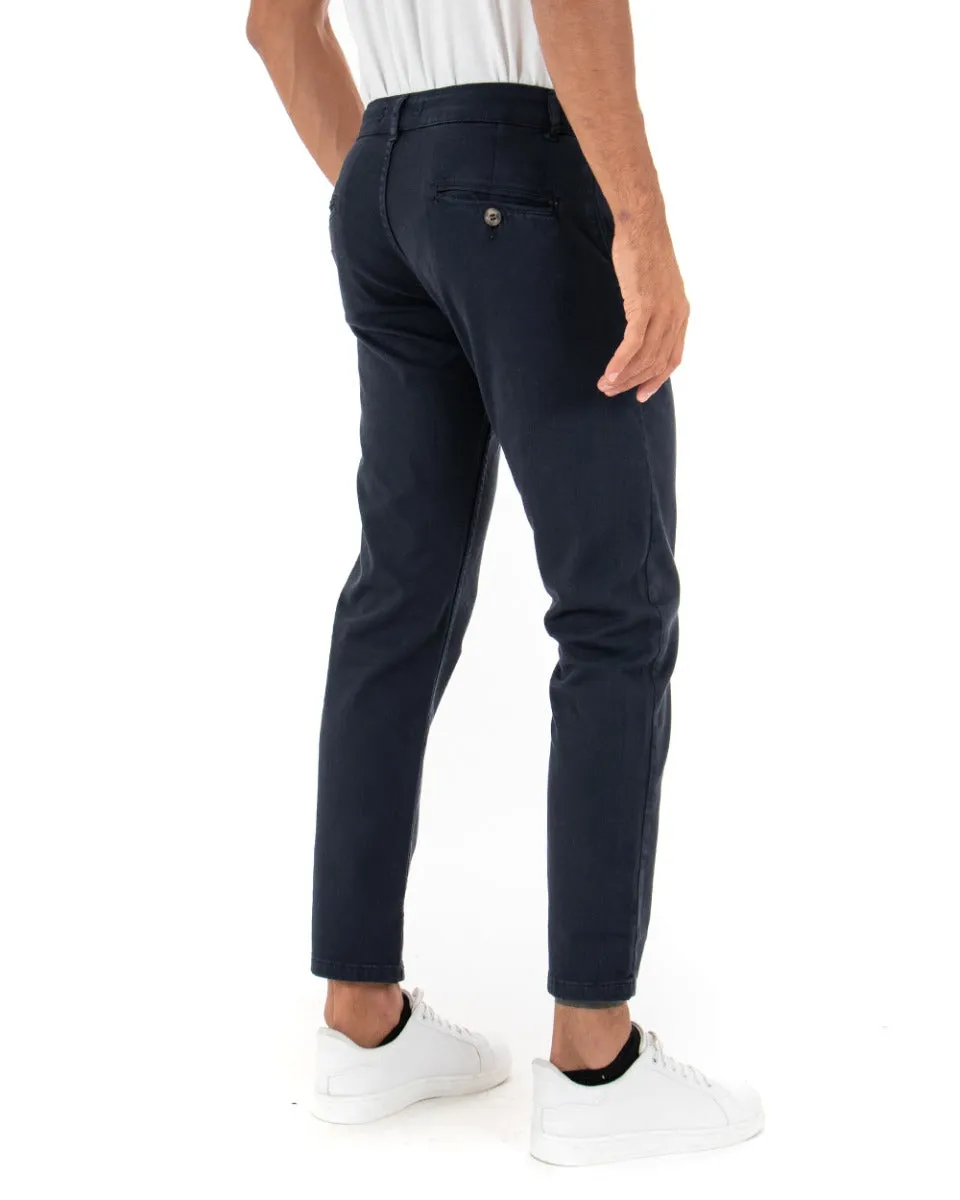 Pantaloni Uomo Tasca America Basic Cotone Elastico Blu Slim Classico GIOSAL-P5002A