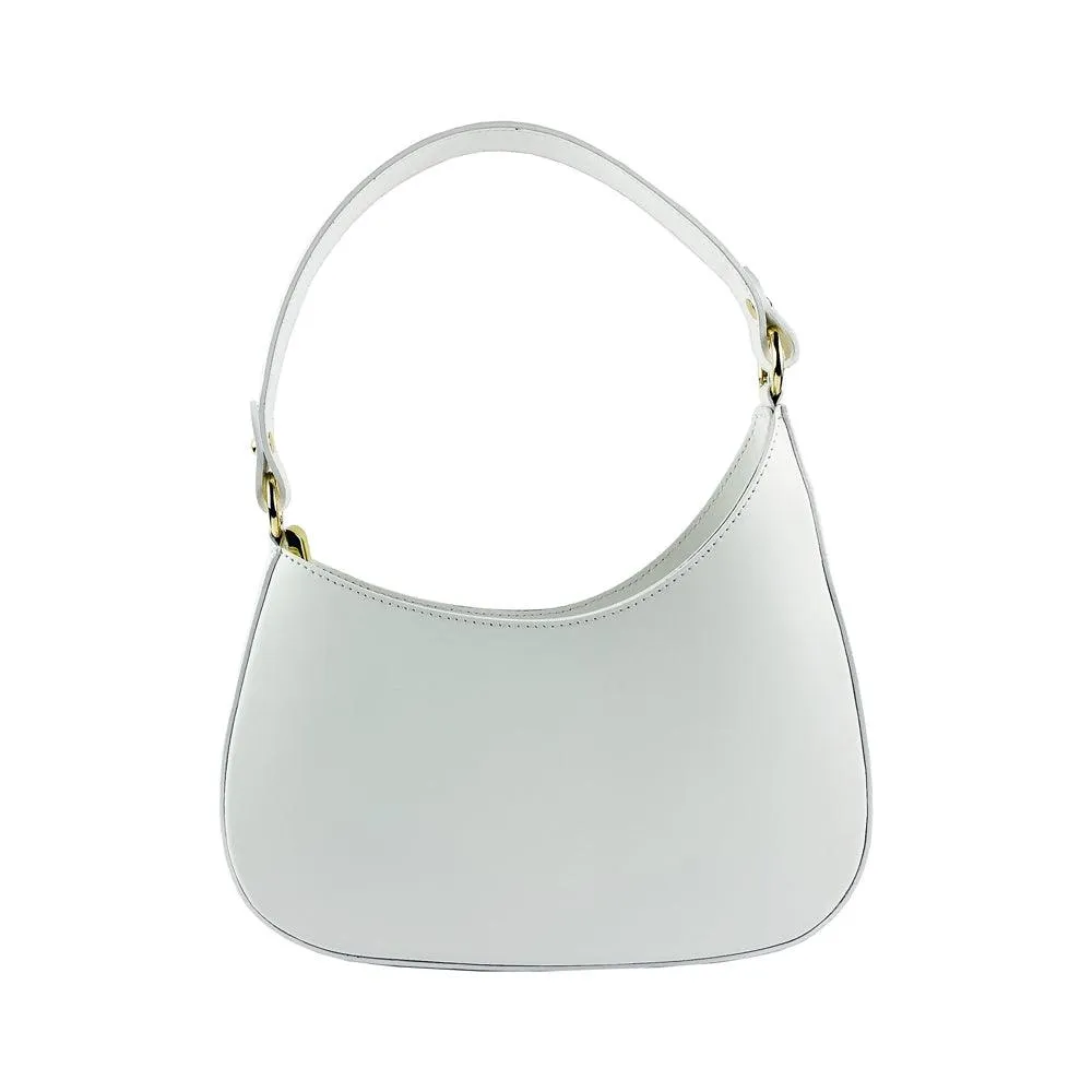 RB1013W | Borsa Donna a spalla e Tracolla removibili in Vera Pelle Made in Italy. Attacchi con moschettoni in metallo Oro Lucido - Colore Bianco - Dimensioni: cm 28 x 6 x 25   12 (manico)