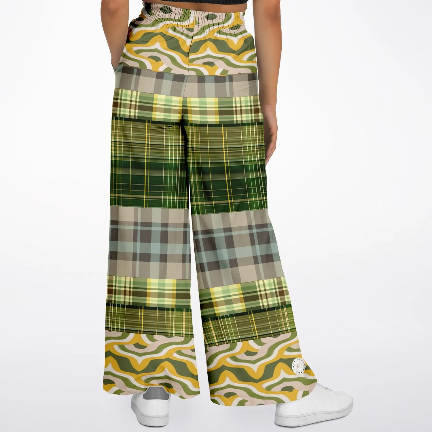 Rolling Green Plaid Eco-Poly Stretchy Phat Bellbottoms