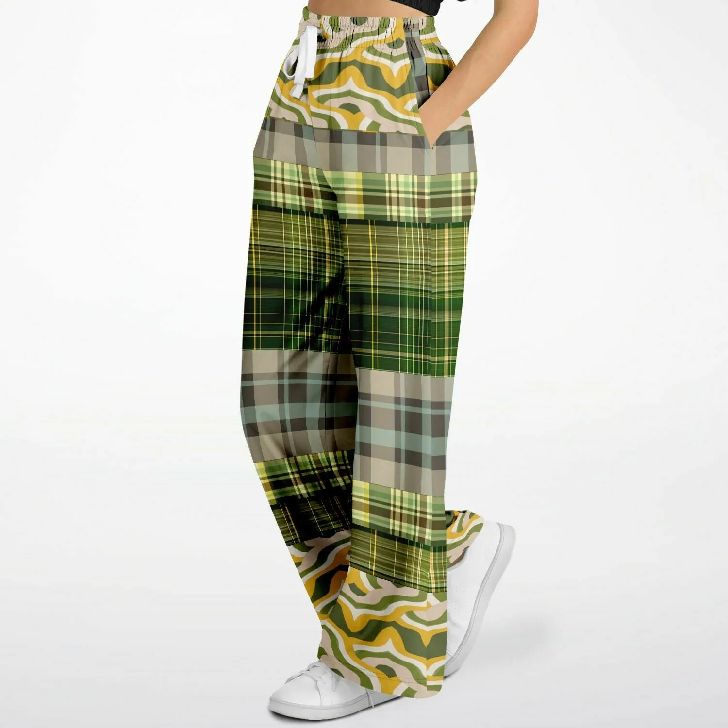 Rolling Green Plaid Eco-Poly Stretchy Phat Bellbottoms