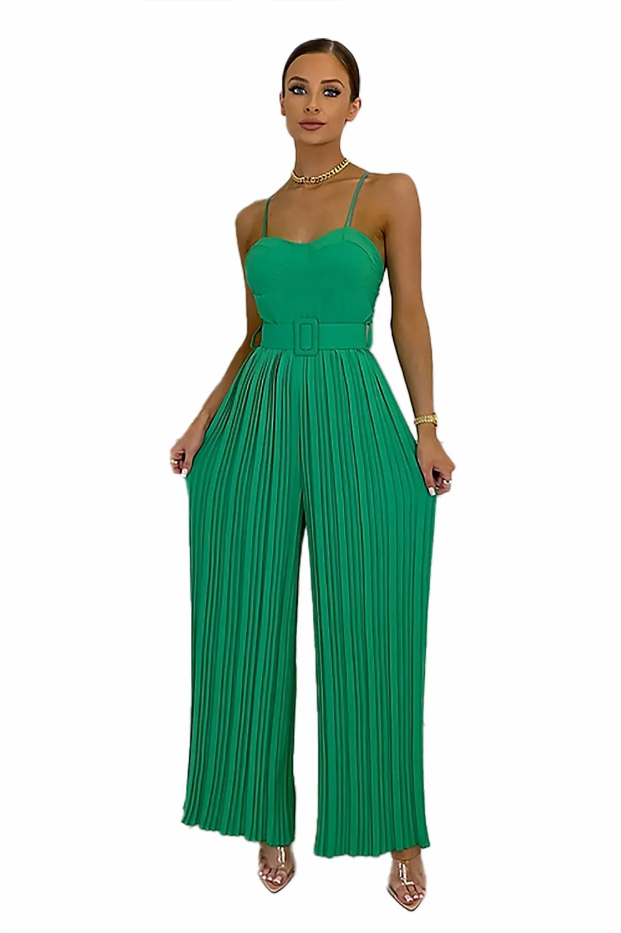 Sleeveless Pleated Overalls Jumpsuits