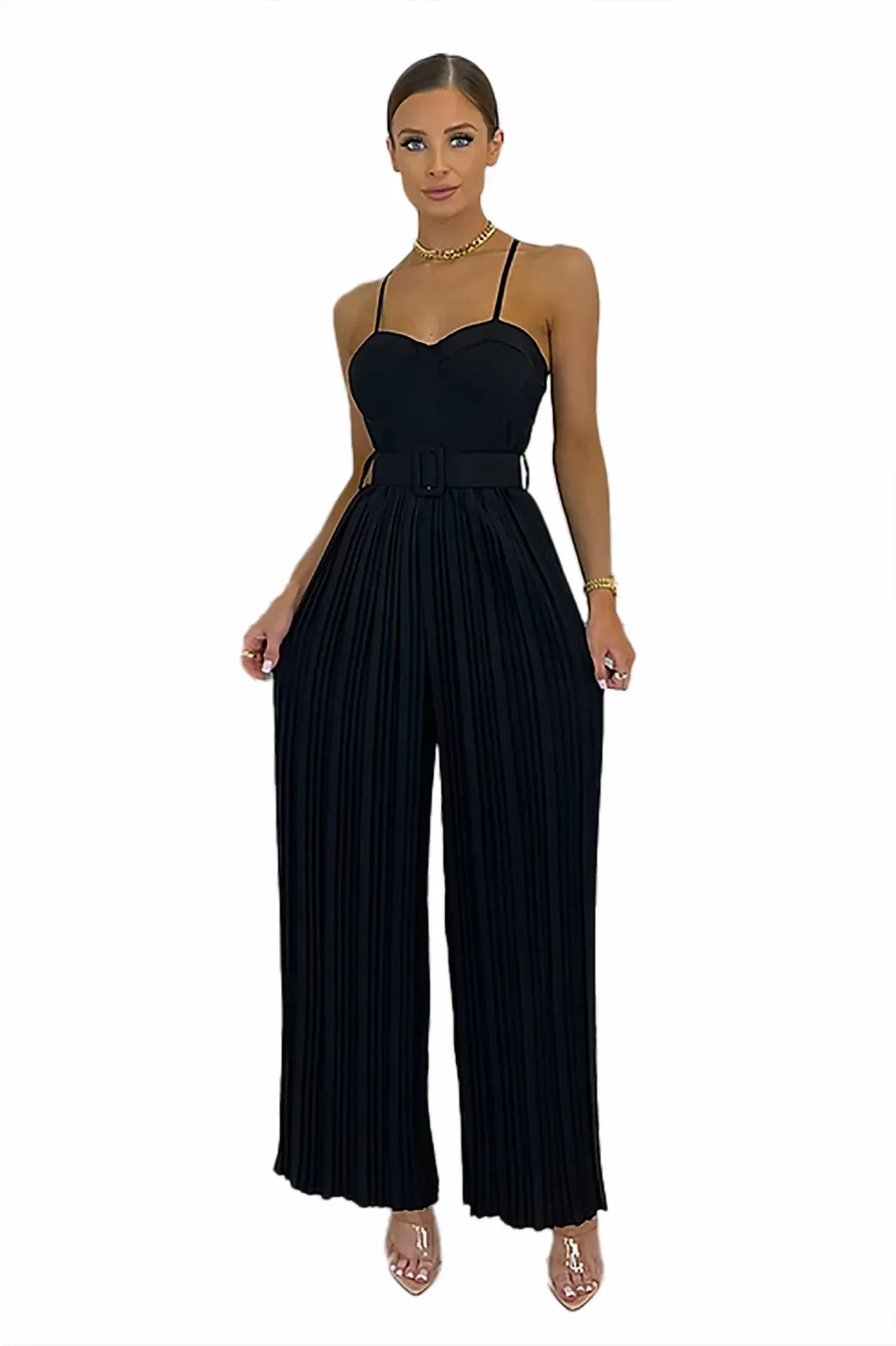 Sleeveless Pleated Overalls Jumpsuits