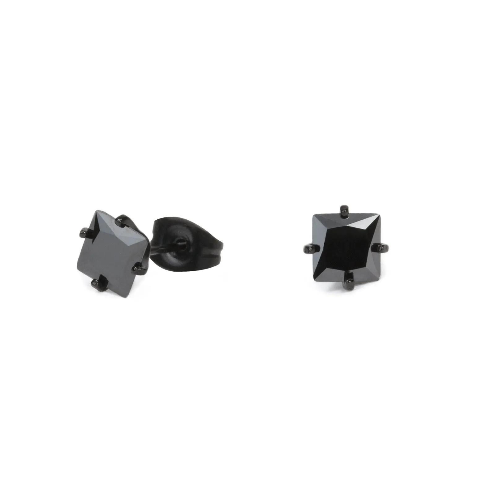 Stainless 6mm square cz stud earrings