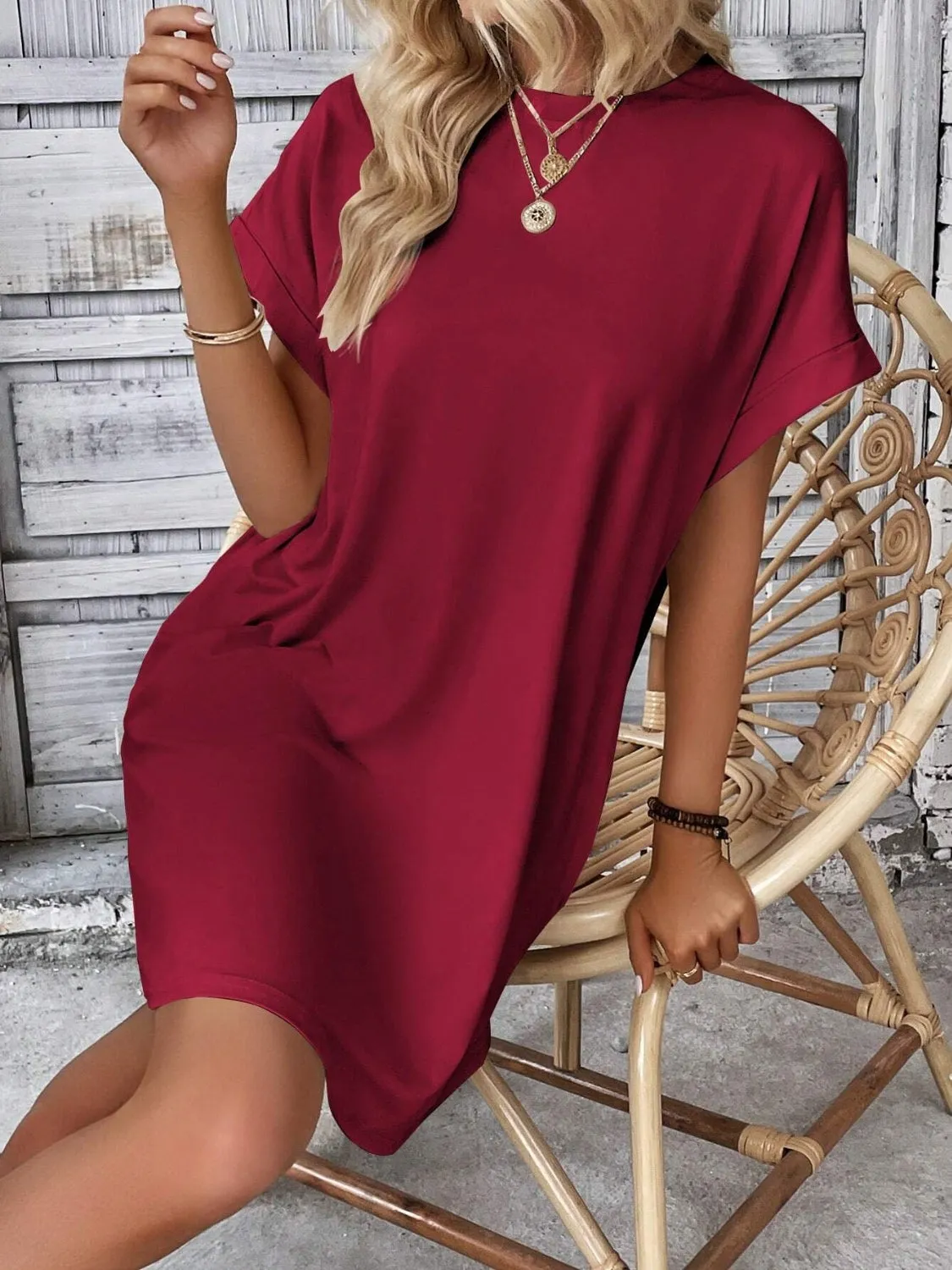 Sunset Vacation Round Neck Short Sleeve Mini Dress